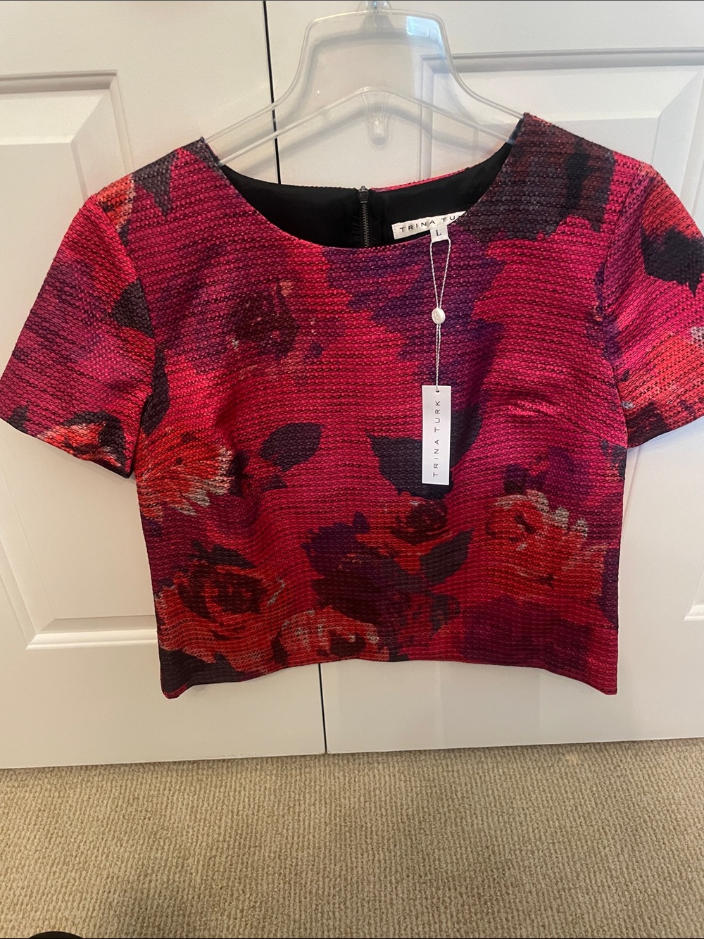 Trina Turk Fuchsia Red Floral Textured Crop Top